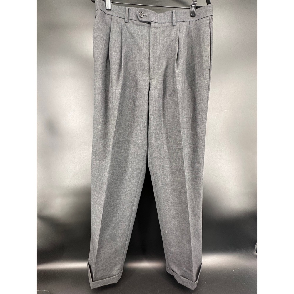 Lauren Ralph Lauren Mens Gray 100% Wool Pleated Cuffed Dress Pants 34x32